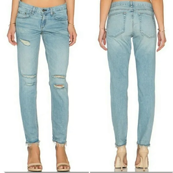 Rag & Bone Boyfriend Light wash Distressed Raw Hem Jeans Size 28 - Picture 1 of 11
